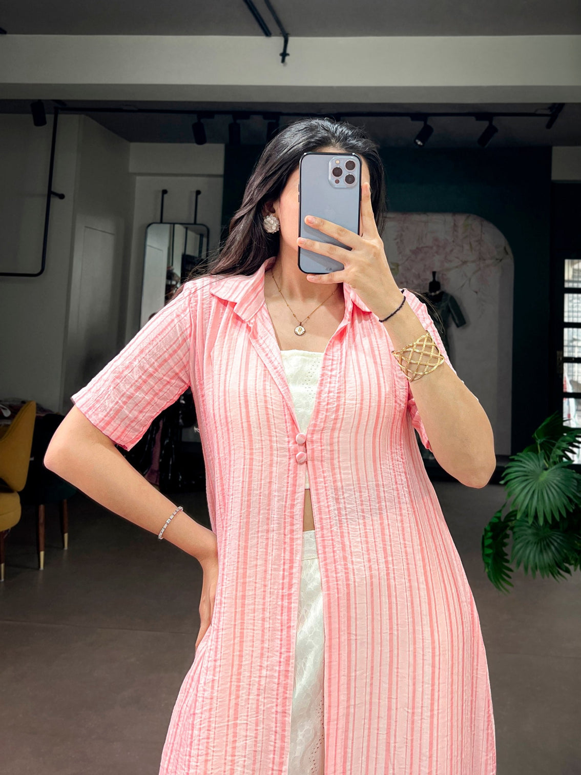 Pink 3-Piece Stitched Co-Ord Set with Shrug