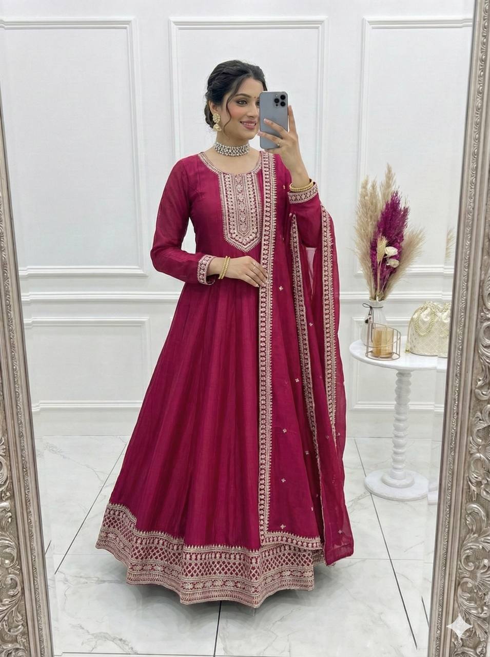 Pink Anarkali Gown with Dupatta