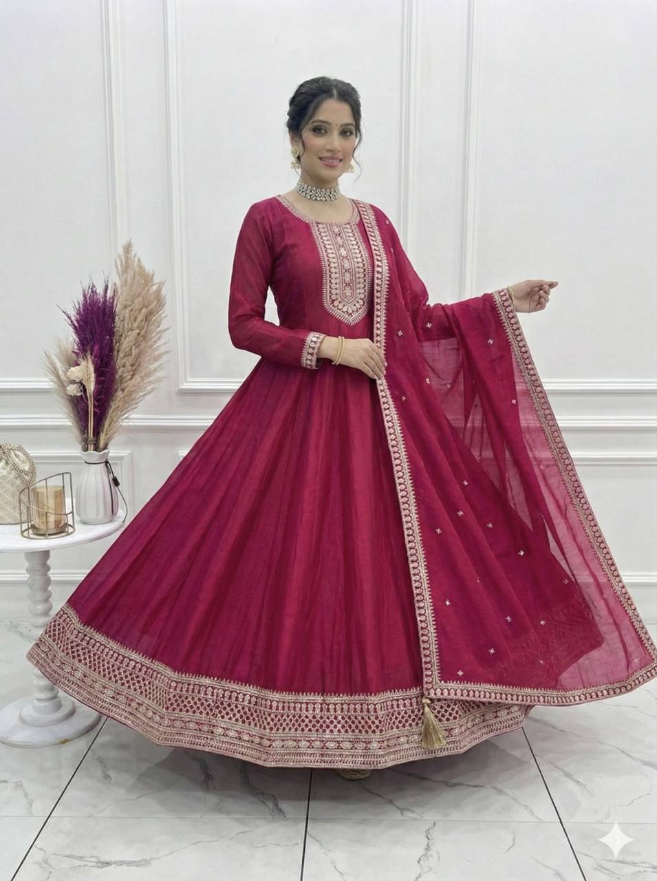 Pink Anarkali Gown with Dupatta