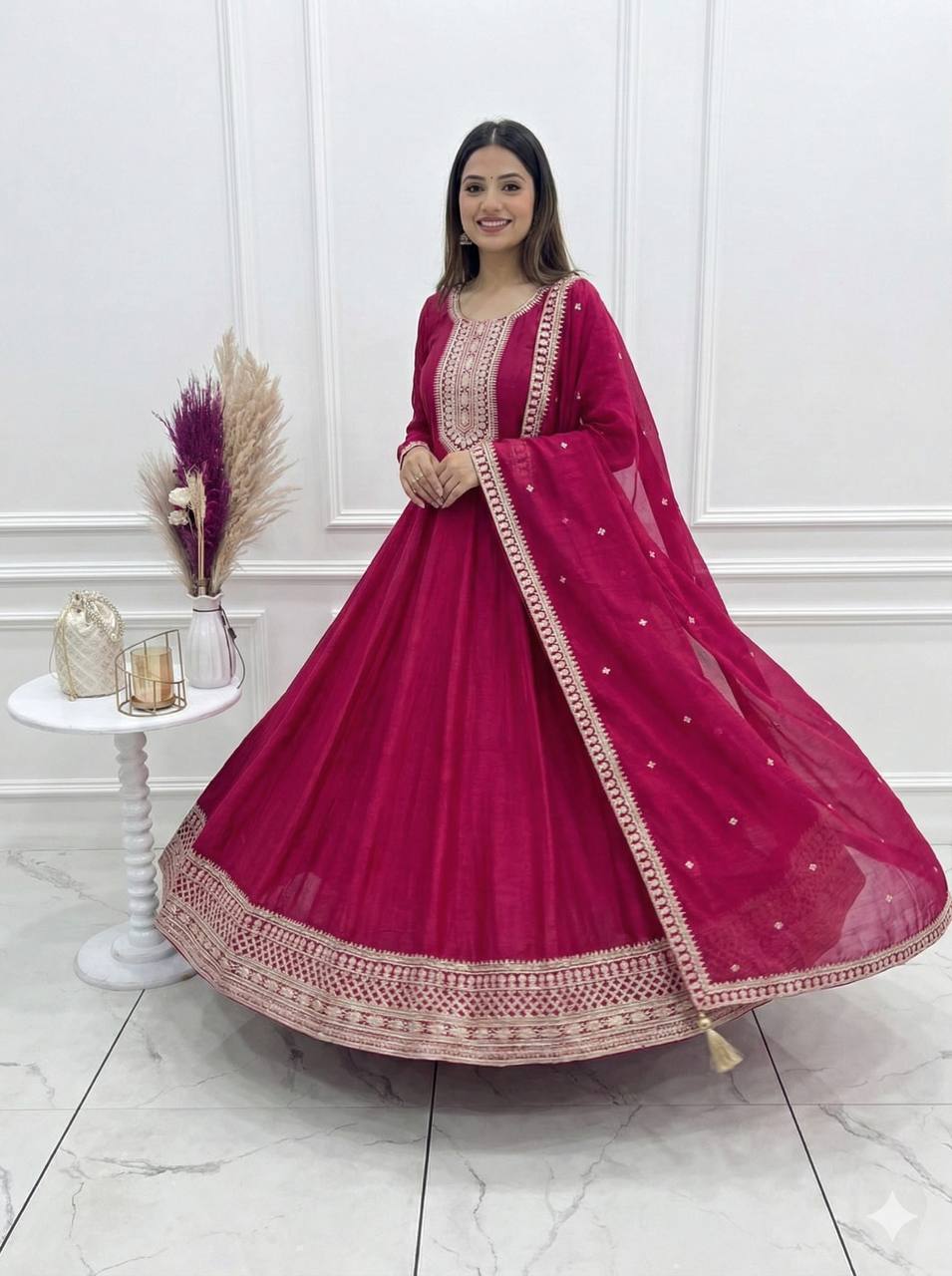 Pink Anarkali Gown with Dupatta
