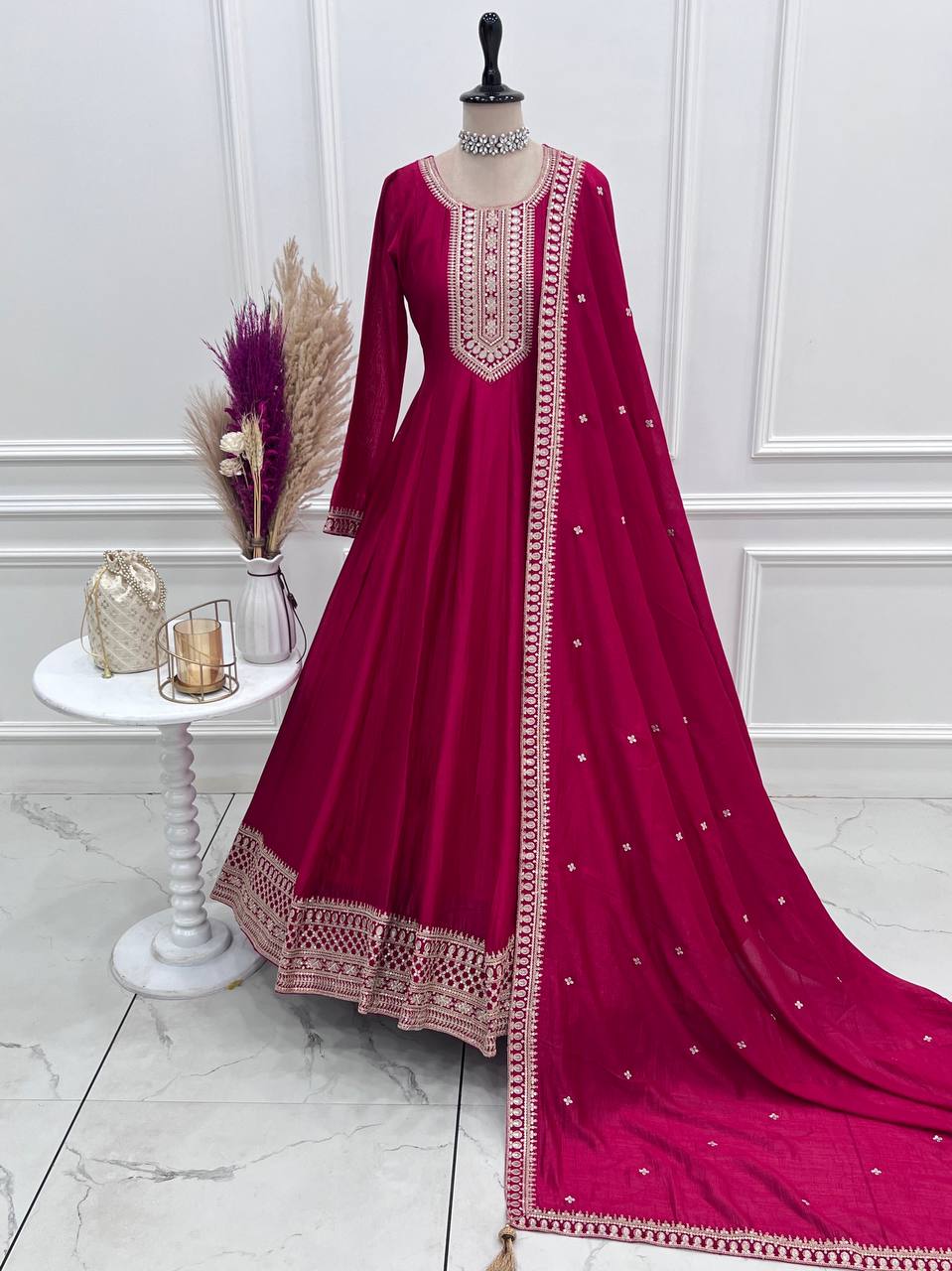 Pink Anarkali Gown with Dupatta