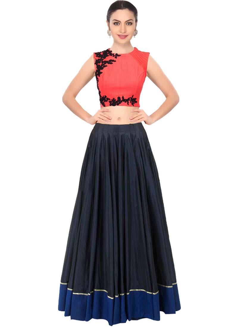 Pink And Blue Color Party Wear Designer Crop Top