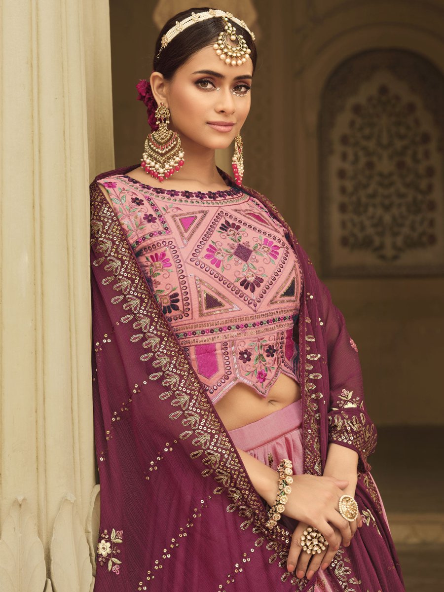 Pink and Magenta Silk Embroidered Lehenga Choli