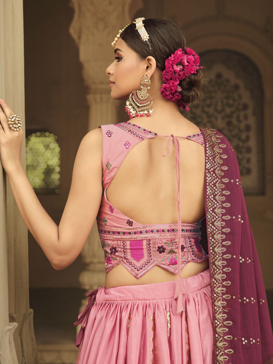 Pink and Magenta Silk Embroidered Lehenga Choli