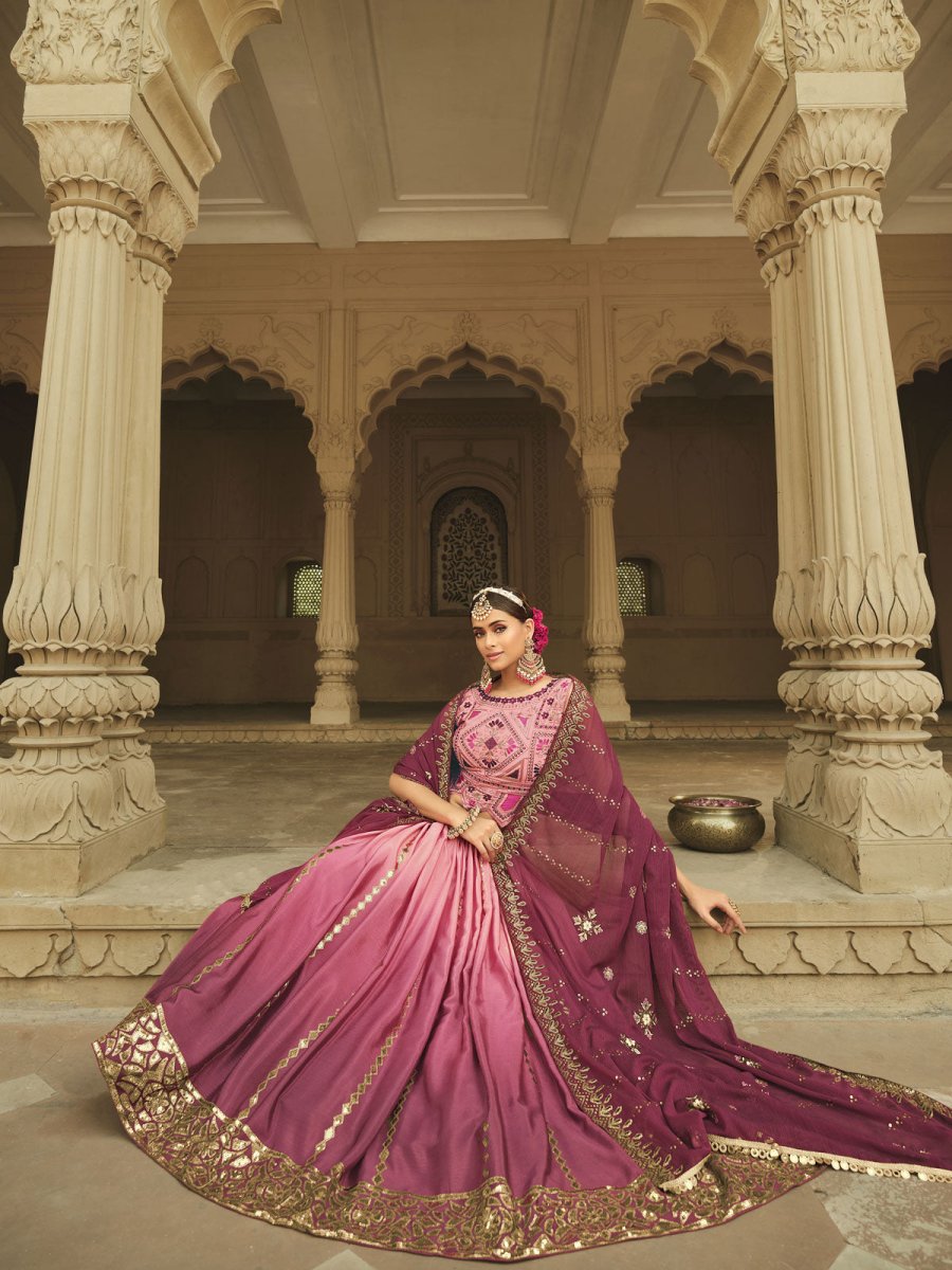 Pink and Magenta Silk Embroidered Lehenga Choli
