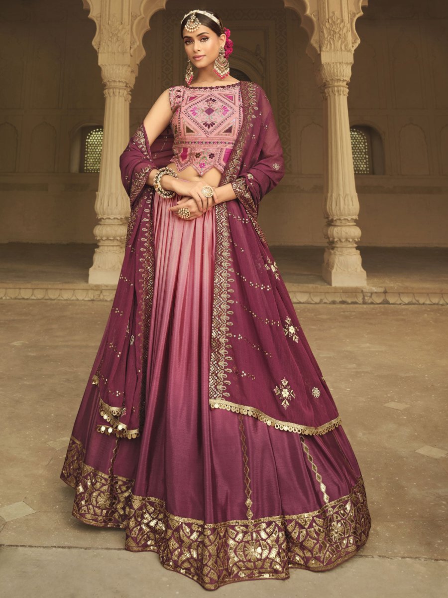 Pink and Magenta Silk Embroidered Lehenga Choli