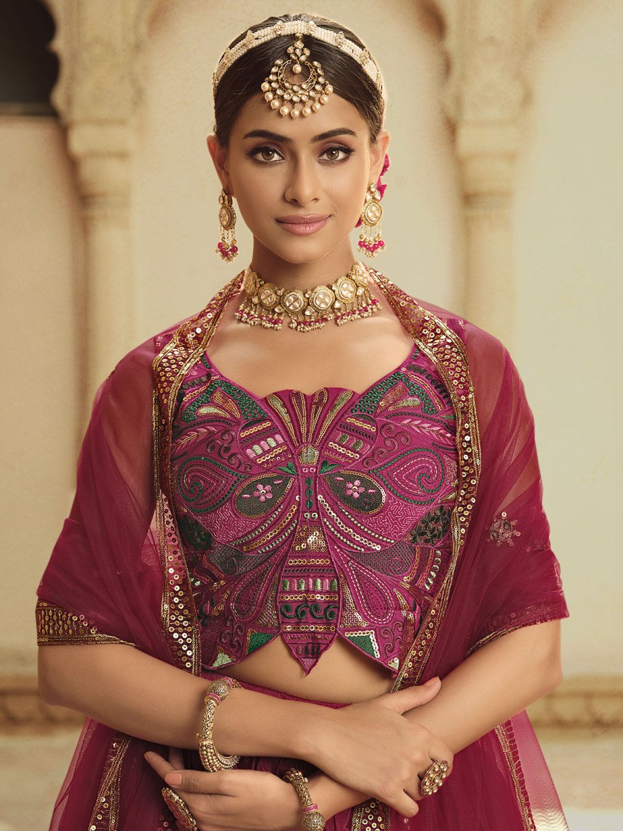 Pink and Purple Silk Embroidered Lehenga Choli