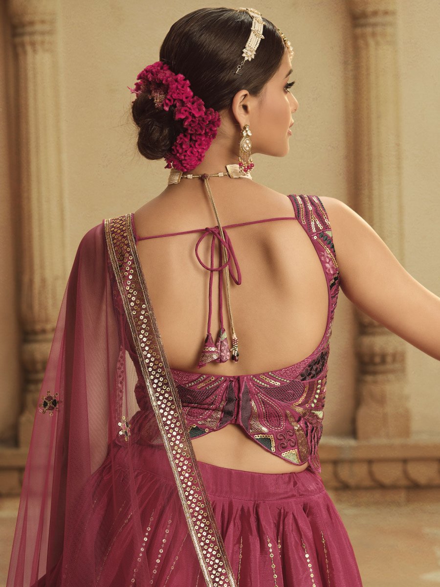 Pink and Purple Silk Embroidered Lehenga Choli
