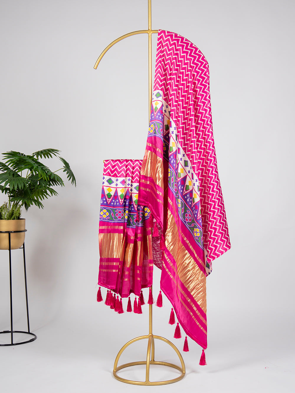 Pink & White Color Digital Printed Gaji Silk Dupatta