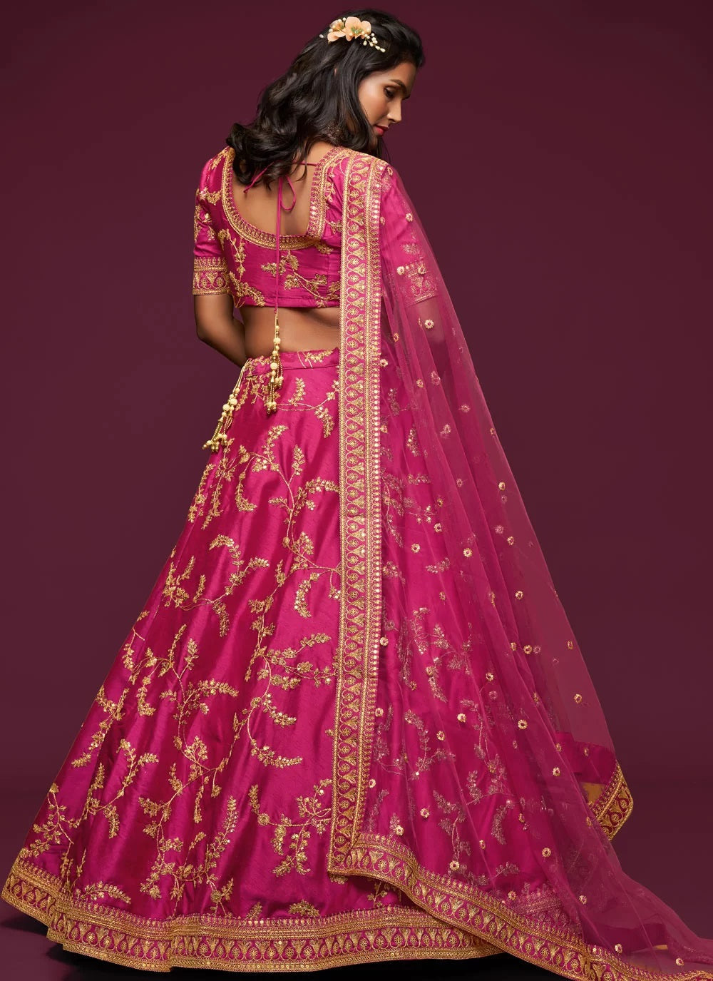 Pink art silk embroidered lehenga choli with dupatta