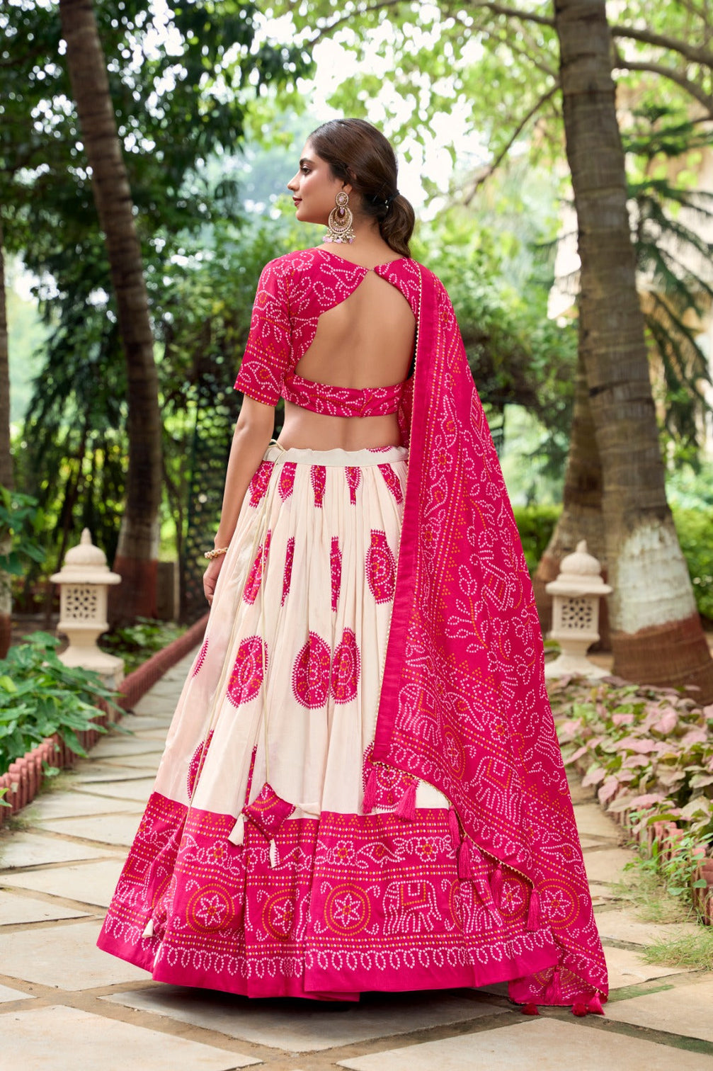 Pink Artistry in Silk Tussar Lehenga Choli with Bandhej Print & Gotta Patti Accents