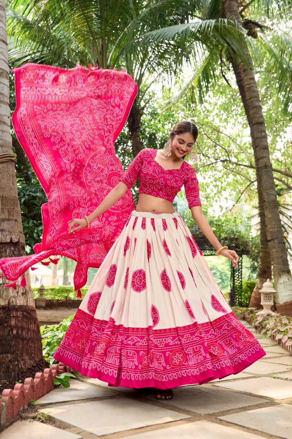 Pink Artistry in Silk Tussar Lehenga Choli with Bandhej Print & Gotta Patti Accents