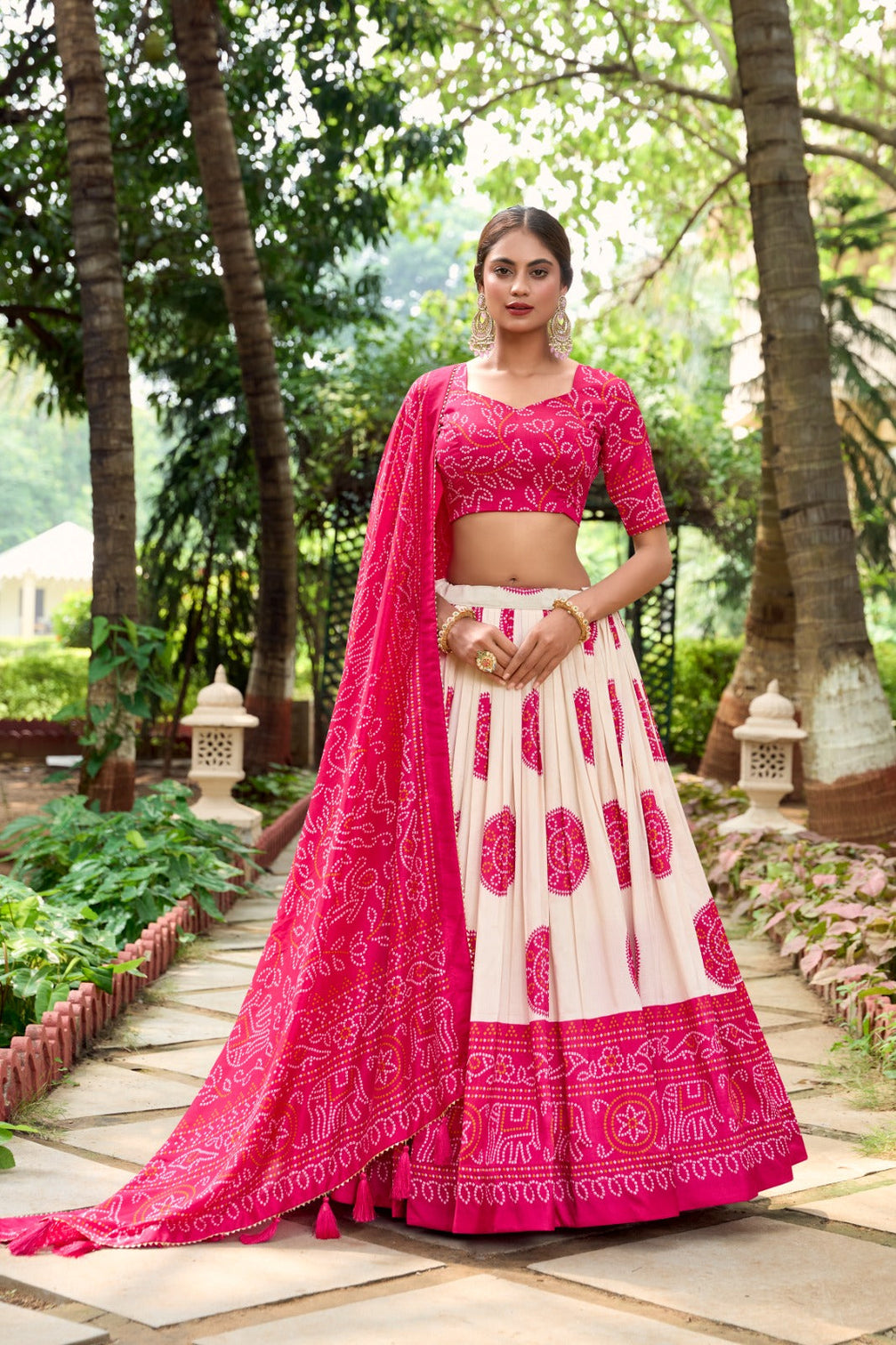 Pink Artistry in Silk Tussar Lehenga Choli with Bandhej Print & Gotta Patti Accents