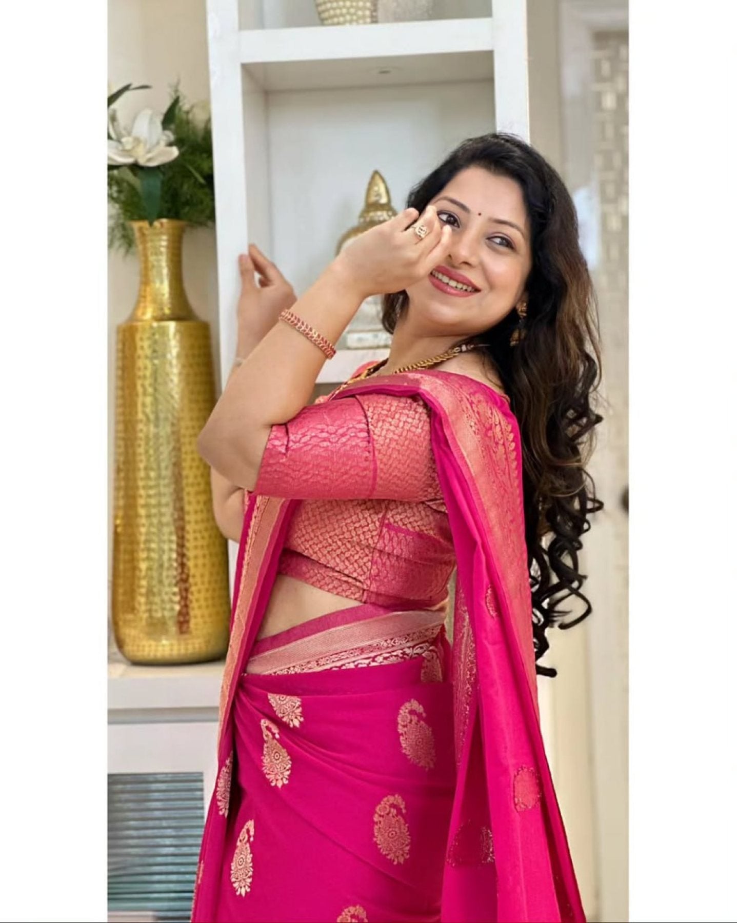 Pink Banarasi Soft Silk Saree with Zari Border for Festive Functions