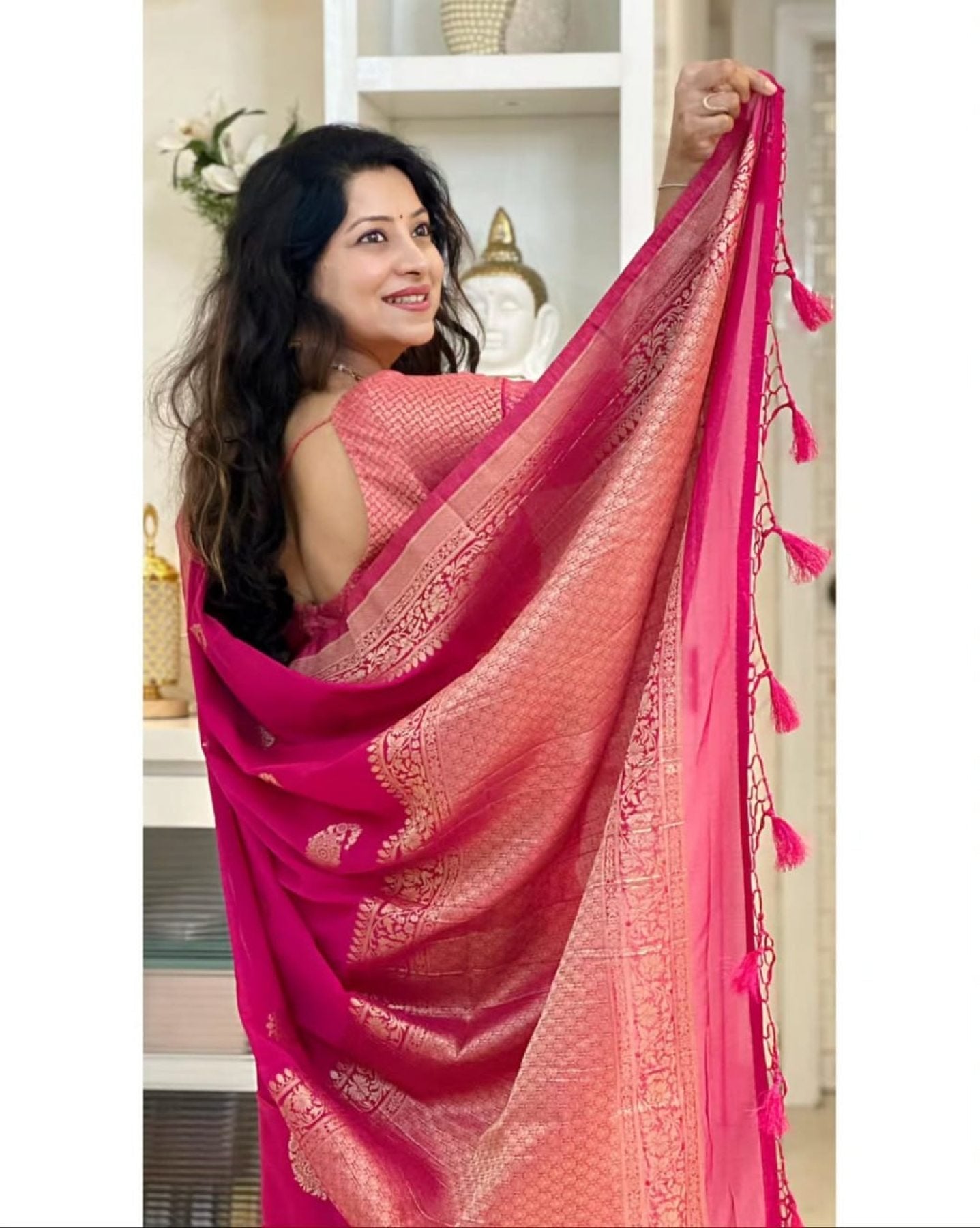 Pink Banarasi Soft Silk Saree with Zari Border for Festive Functions