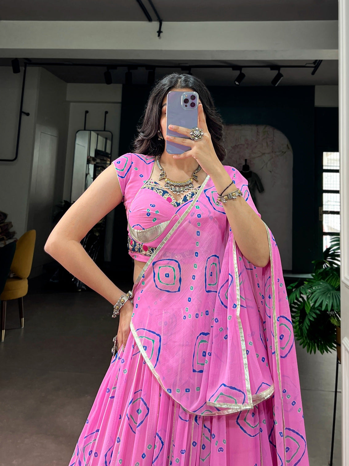 Pink Bandhej Print Lehenga Choli