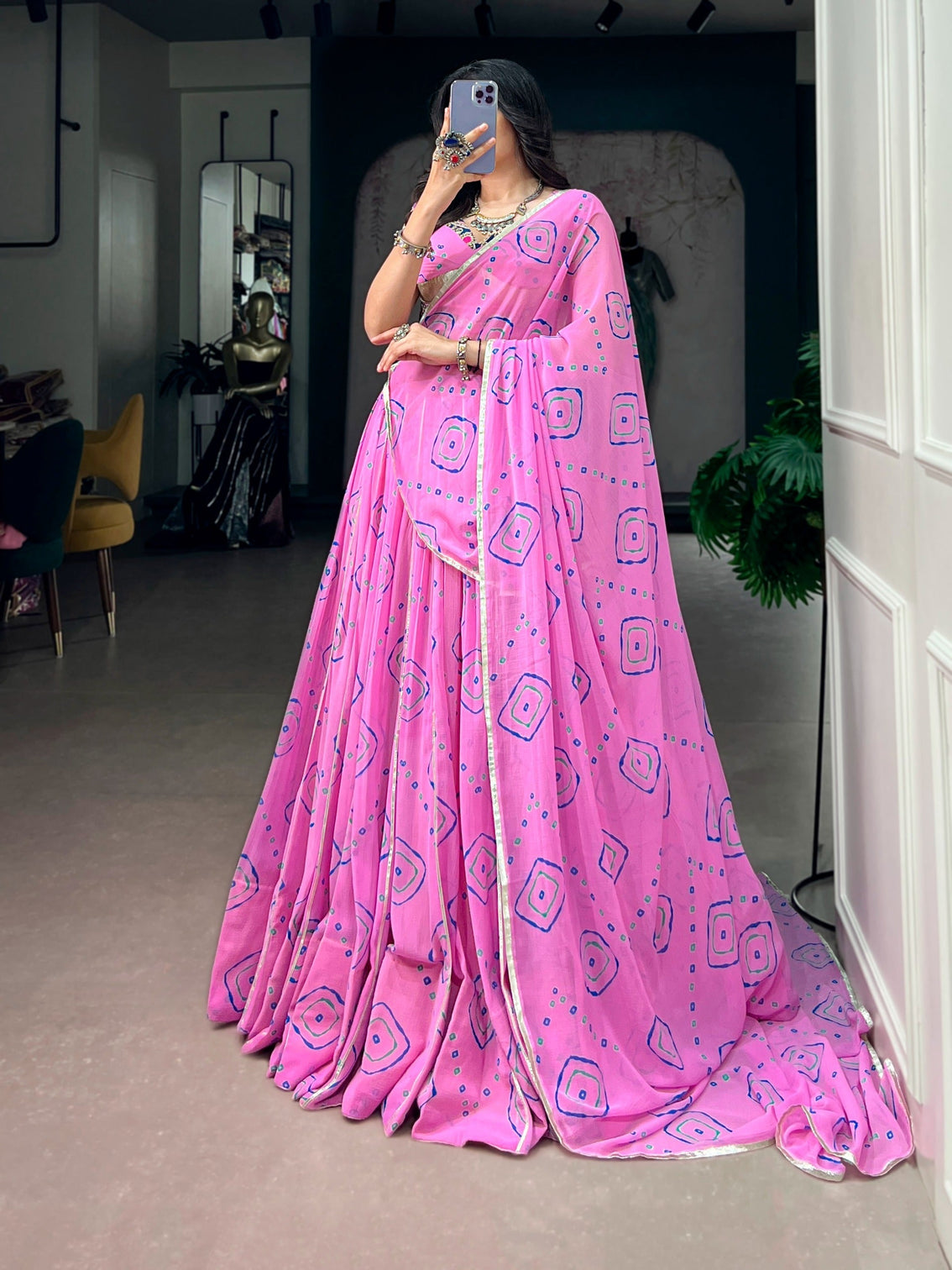 Pink Bandhej Print Lehenga Choli