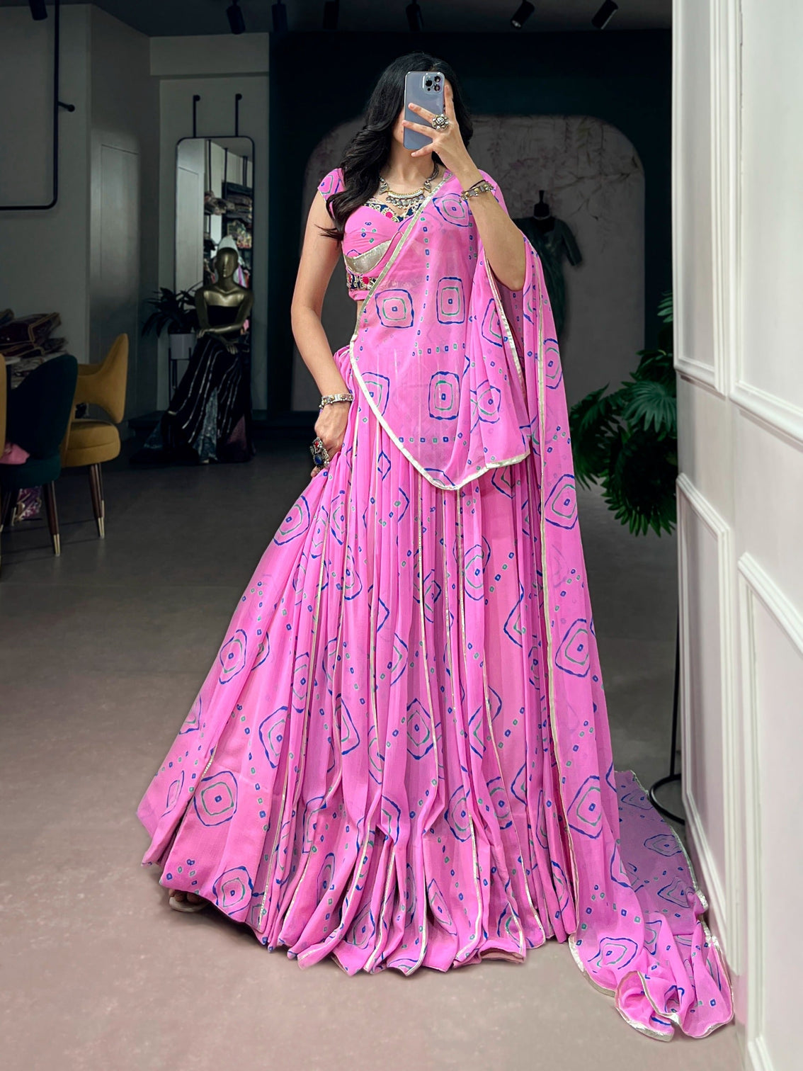 Pink Bandhej Print Lehenga Choli