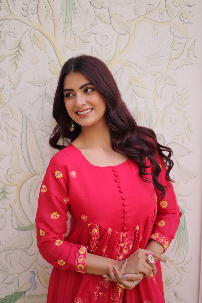 Pink Chanderi Kurti Pant Set