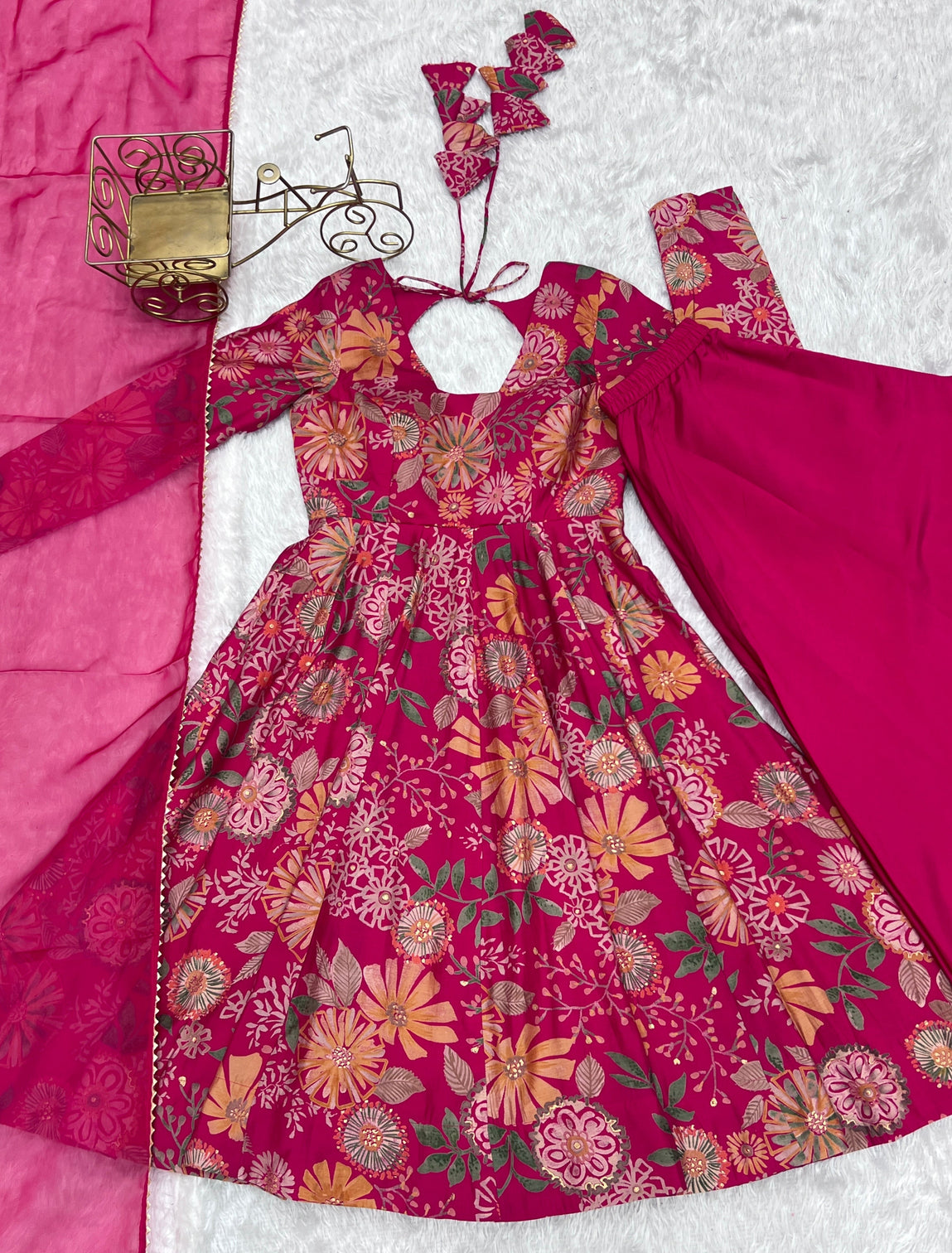 Pink Chanderi Printed Kediya Kurta Palazzo