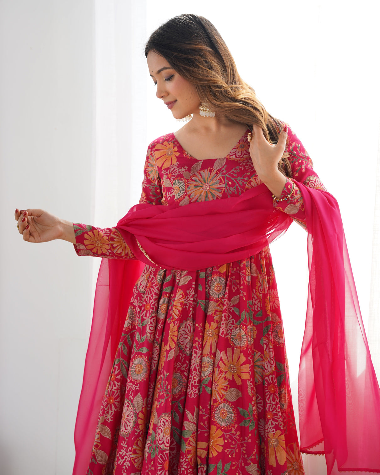 Pink Chanderi Printed Kediya Kurta Palazzo