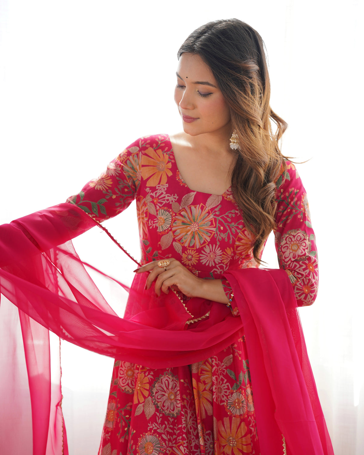 Pink Chanderi Printed Kediya Kurta Palazzo