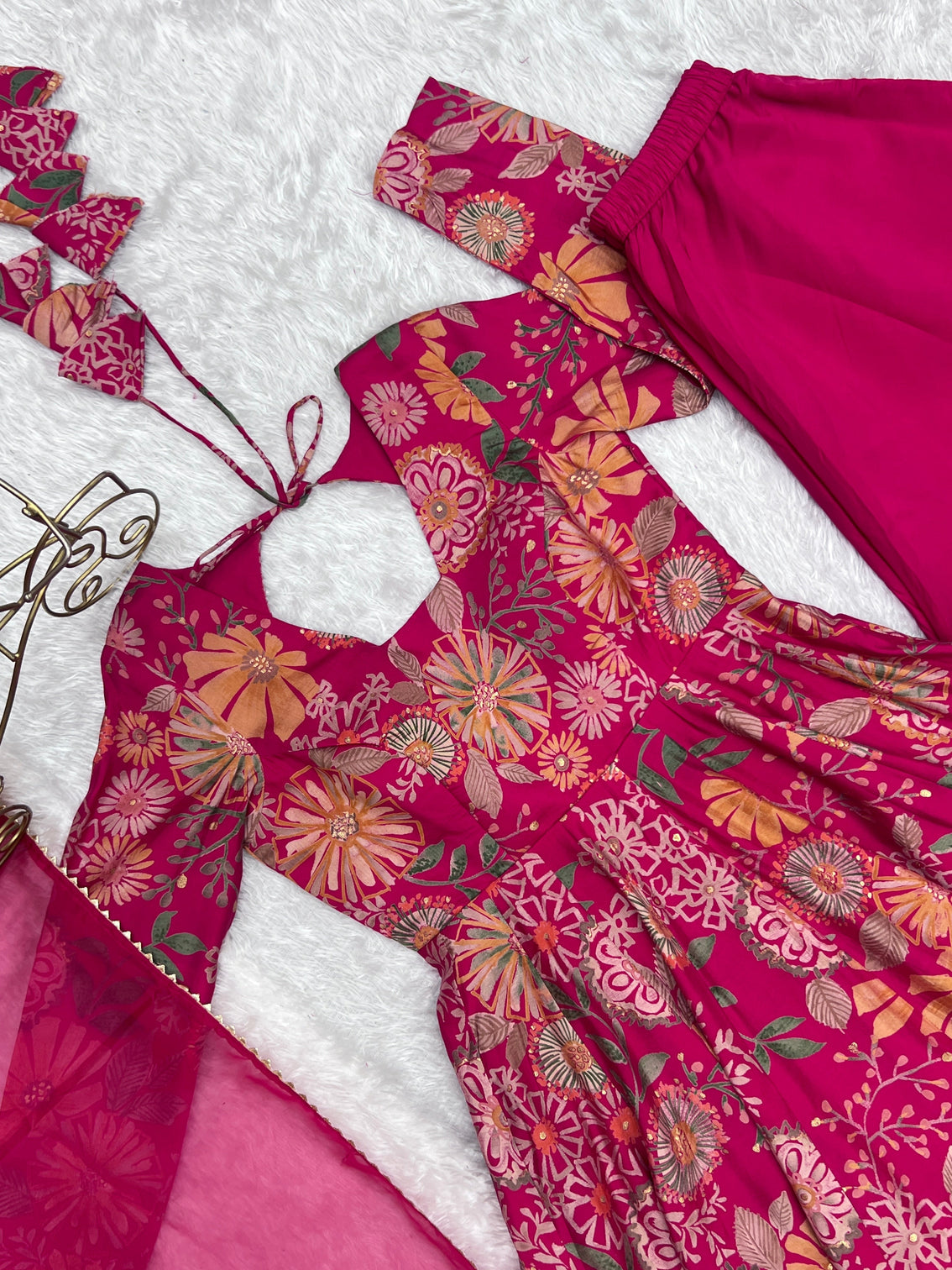 Pink Chanderi Printed Kediya Kurta Palazzo