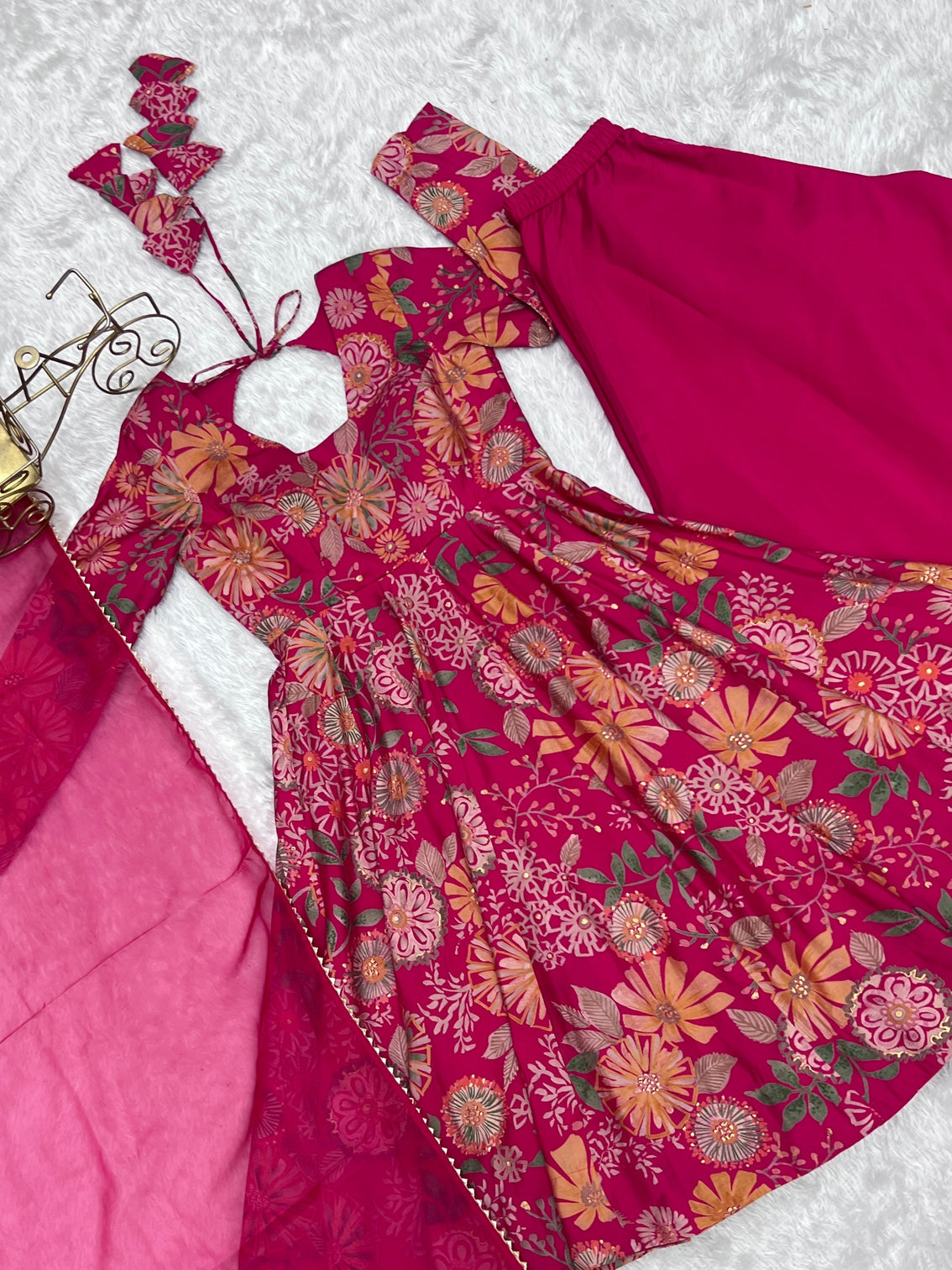 Pink Chanderi Printed Kediya Kurta Palazzo