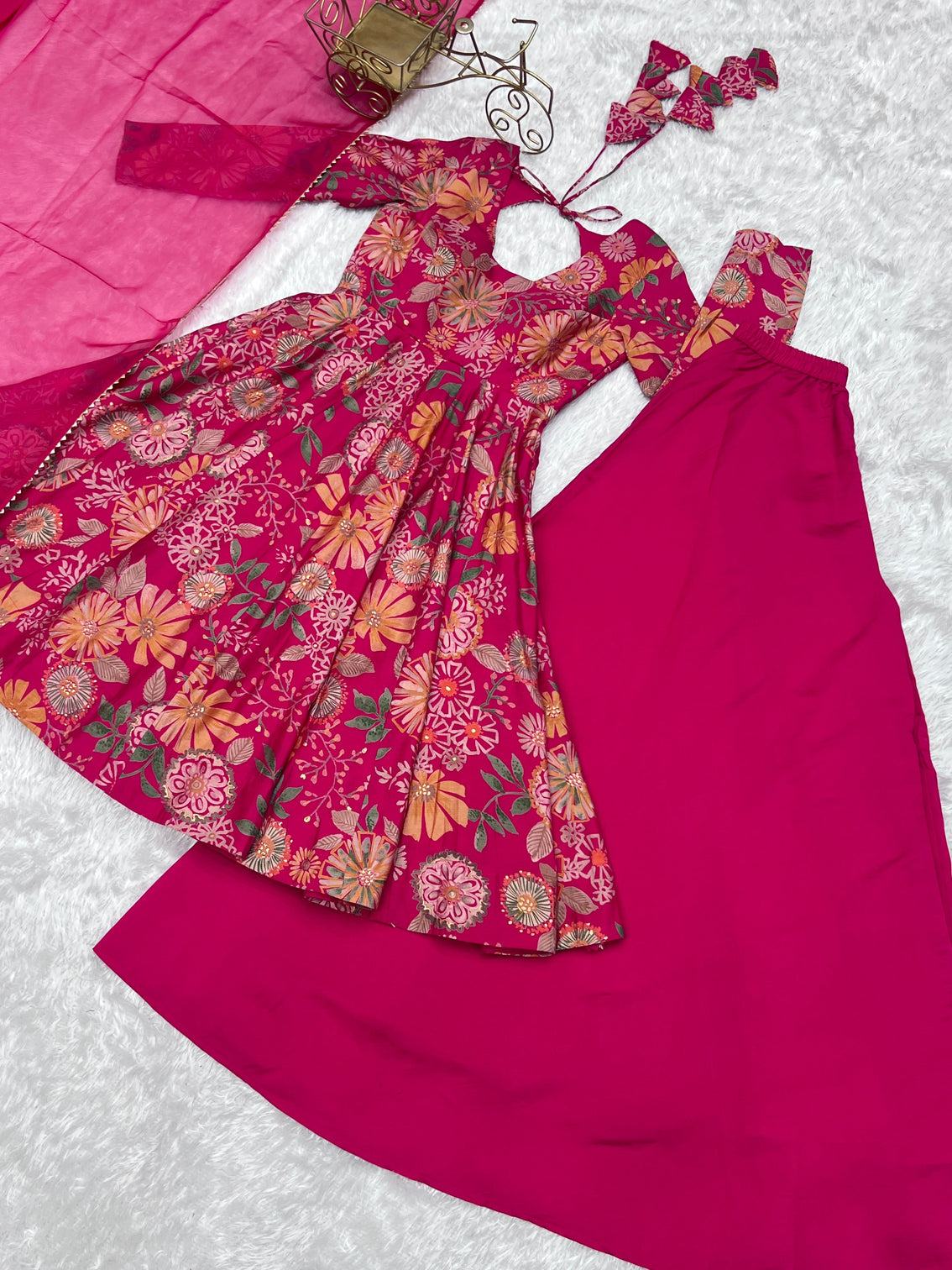 Pink Chanderi Printed Kediya Kurta Palazzo