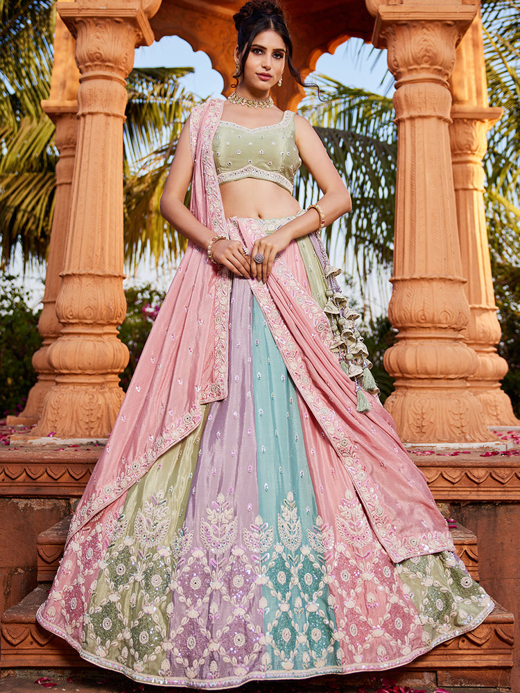 Pink Chiffon Sequinse embroidery Semi-Stitched Lehenga choli & Dupatta