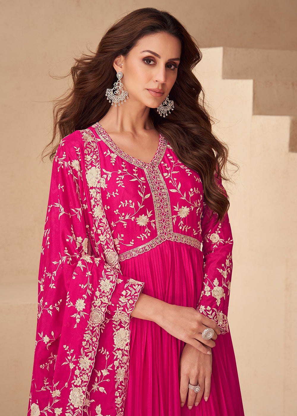Pink Chinon Embroidered Gown