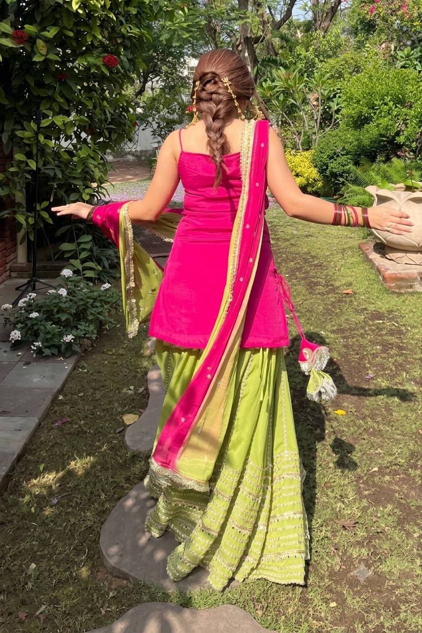 Pink Chinon Embroidered Top Lehenga Set