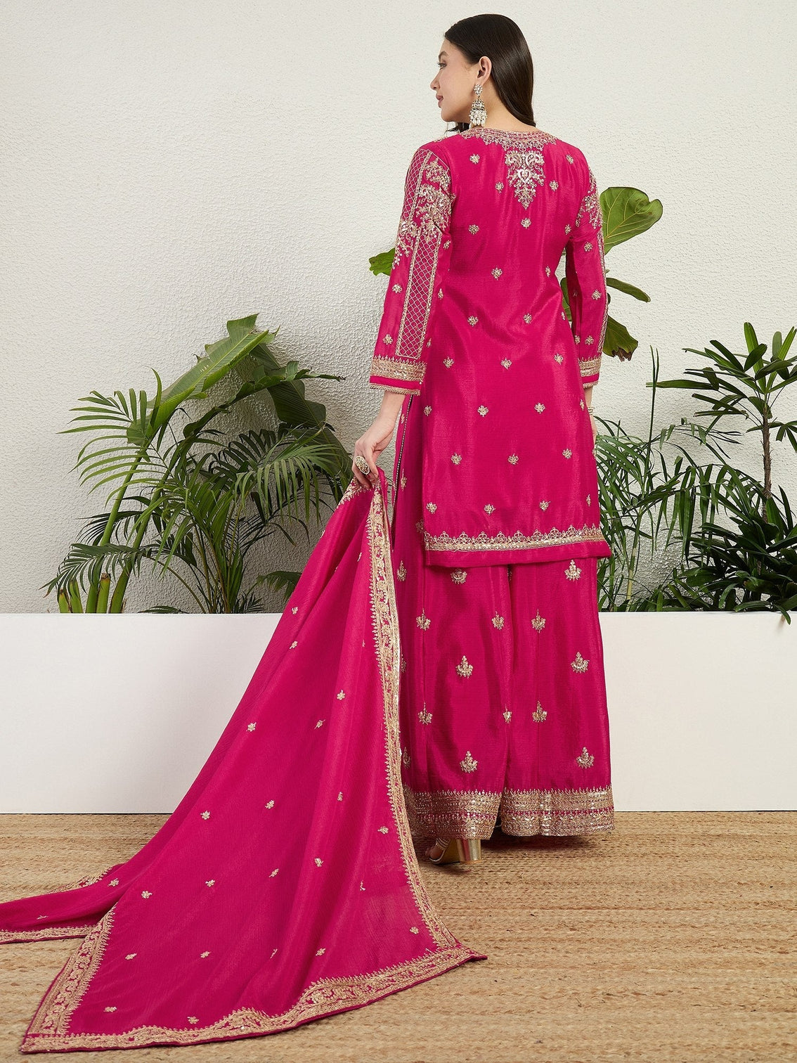 Pink Chinon Kurta Palazzo Set