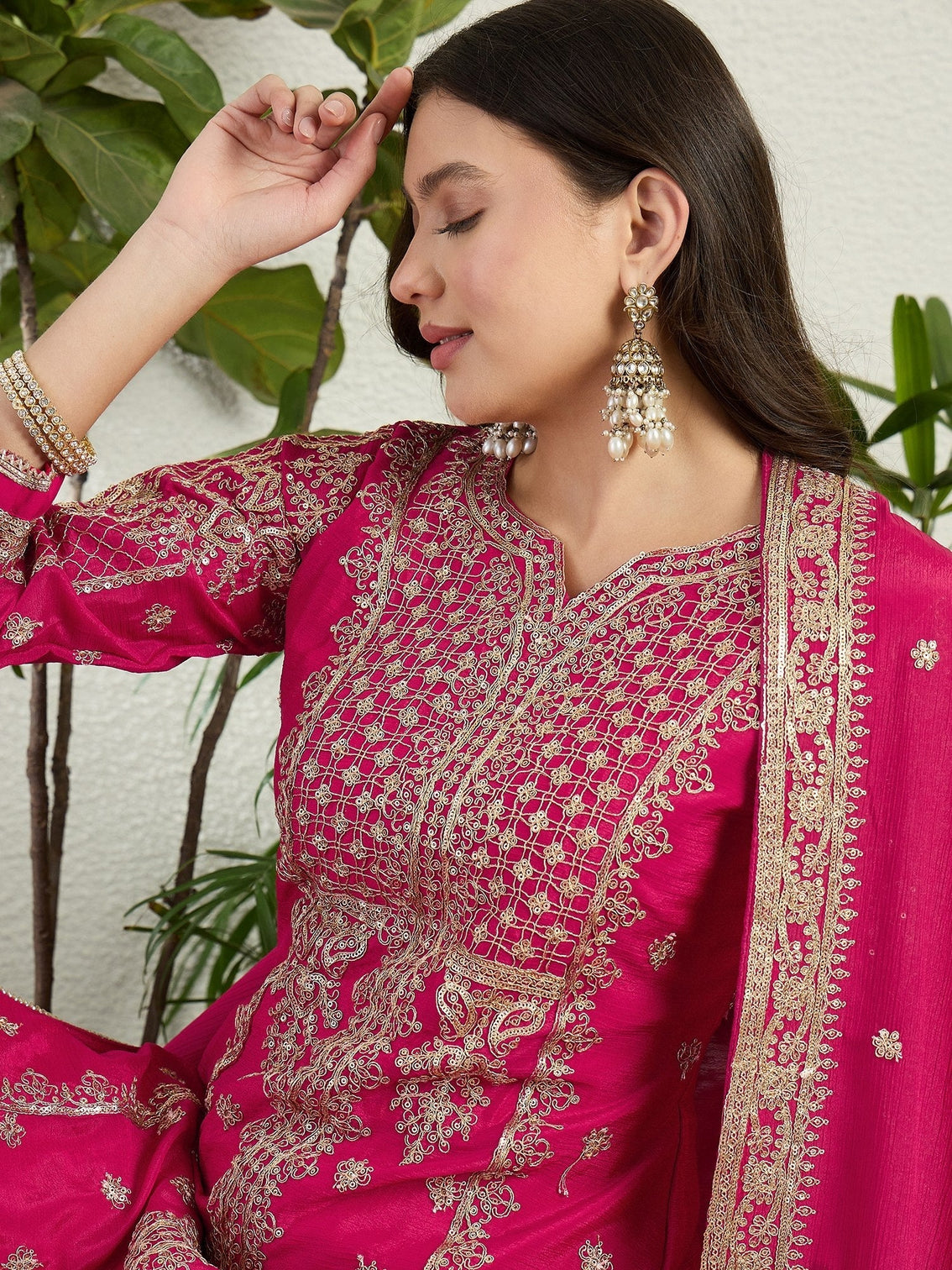 Pink Chinon Kurta Palazzo Set