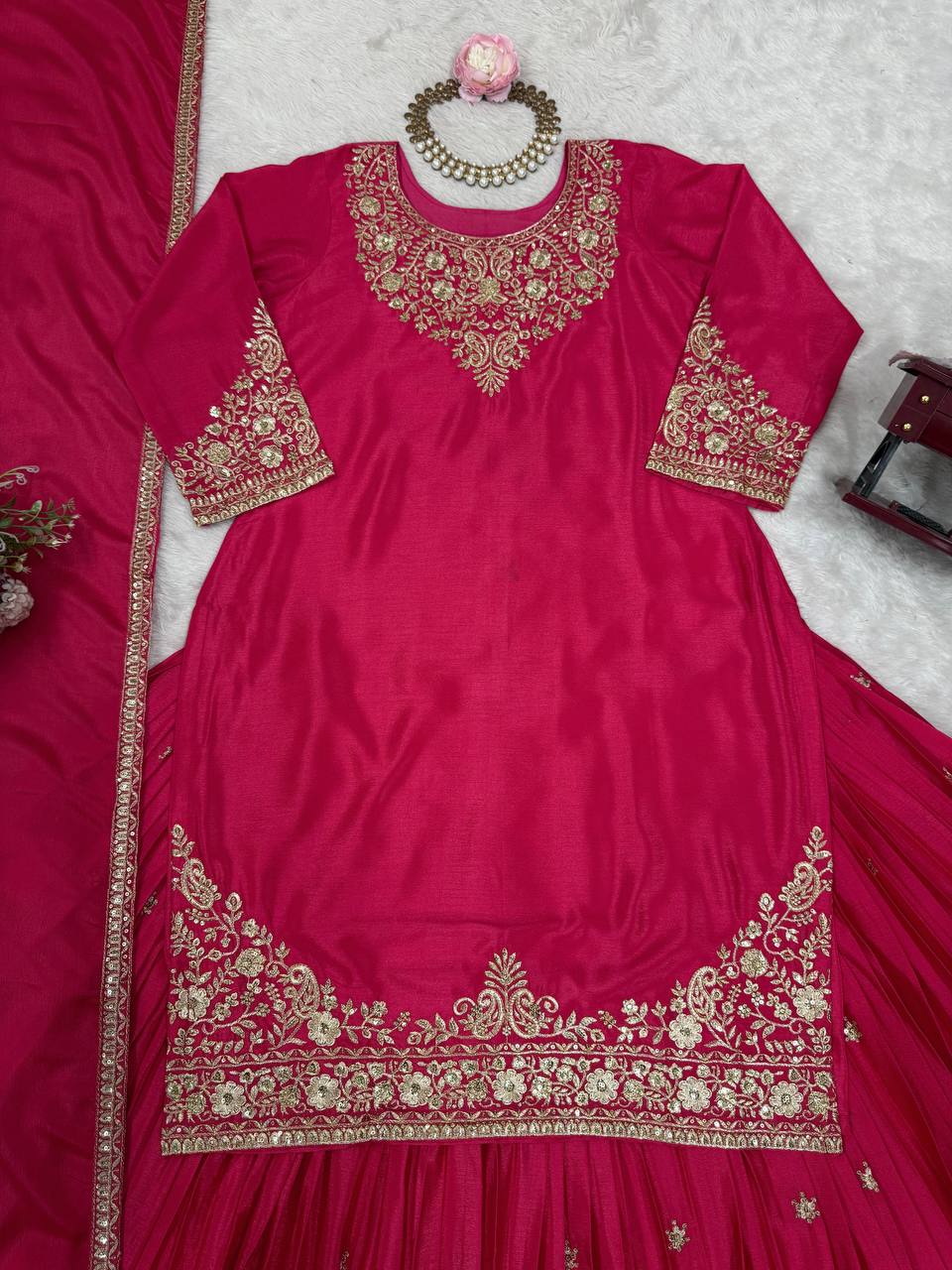 Pink Chinon Silk Lehenga Set with Sequin Work & Lace Border Dupatta  Full-Stitched Traditional Wear