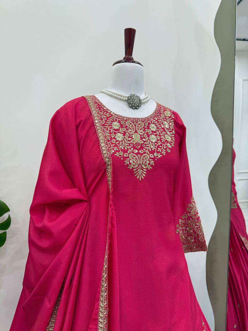 Pink Chinon Silk Lehenga Set with Sequin Work & Lace Border Dupatta  Full-Stitched Traditional Wear