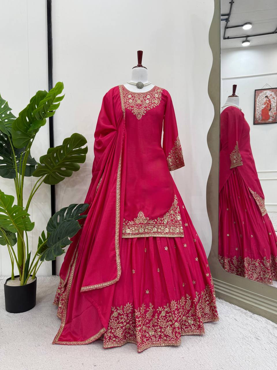 Pink Chinon Silk Lehenga Set with Sequin Work & Lace Border Dupatta  Full-Stitched Traditional Wear