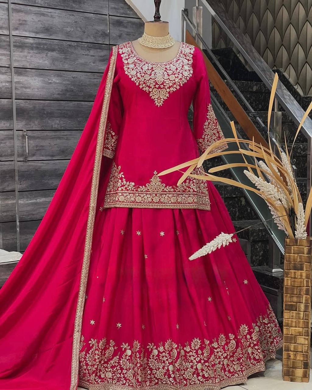 Pink Chinon Silk Lehenga Set with Sequin Work & Lace Border Dupatta  Full-Stitched Traditional Wear