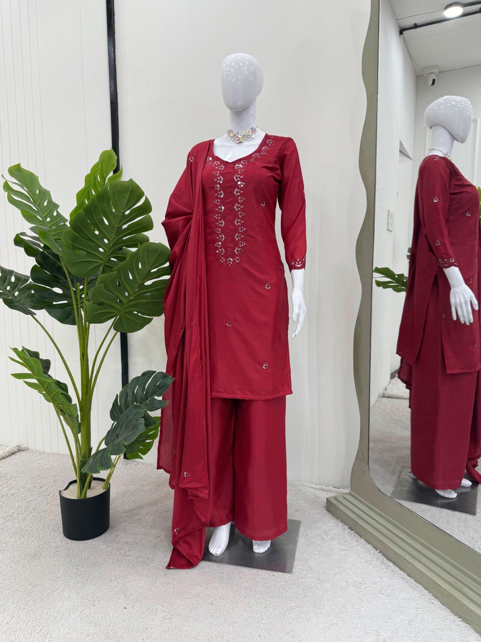 Pink Chinon Silk Thread & Sequin Embroidered Salwar Suit Set with Dupatta