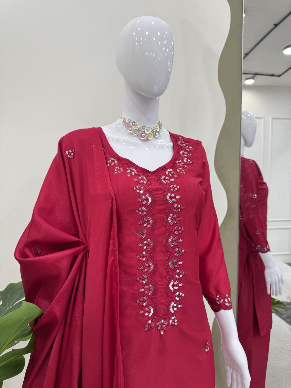 Pink Chinon Silk Thread & Sequin Embroidered Salwar Suit Set with Dupatta