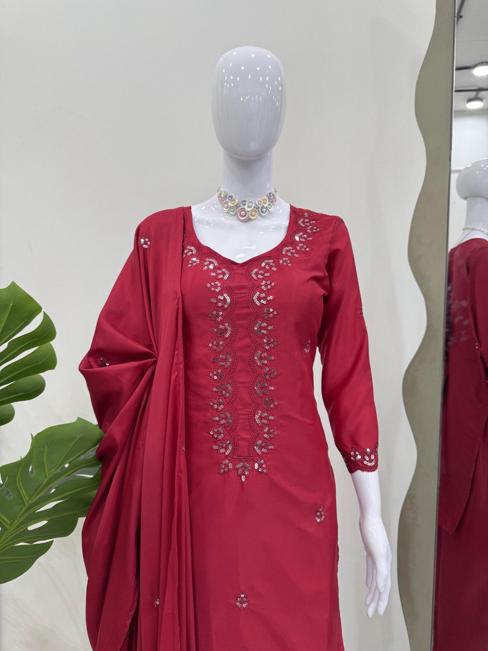 Pink Chinon Silk Thread & Sequin Embroidered Salwar Suit Set with Dupatta