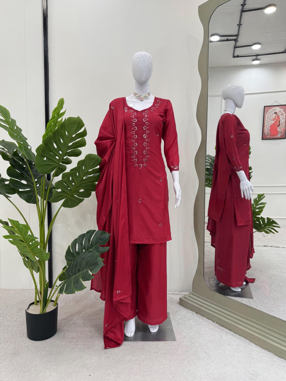 Pink Chinon Silk Thread & Sequin Embroidered Salwar Suit Set with Dupatta