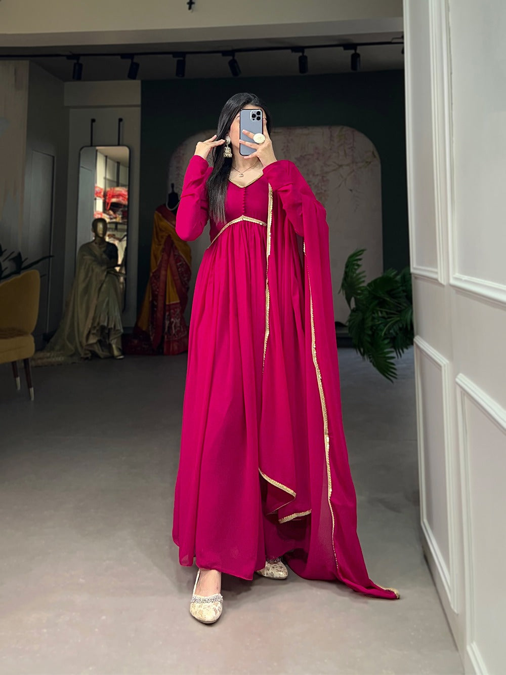Pink Color Alia Style Gown Elegance Personified in Georgette & Sequin