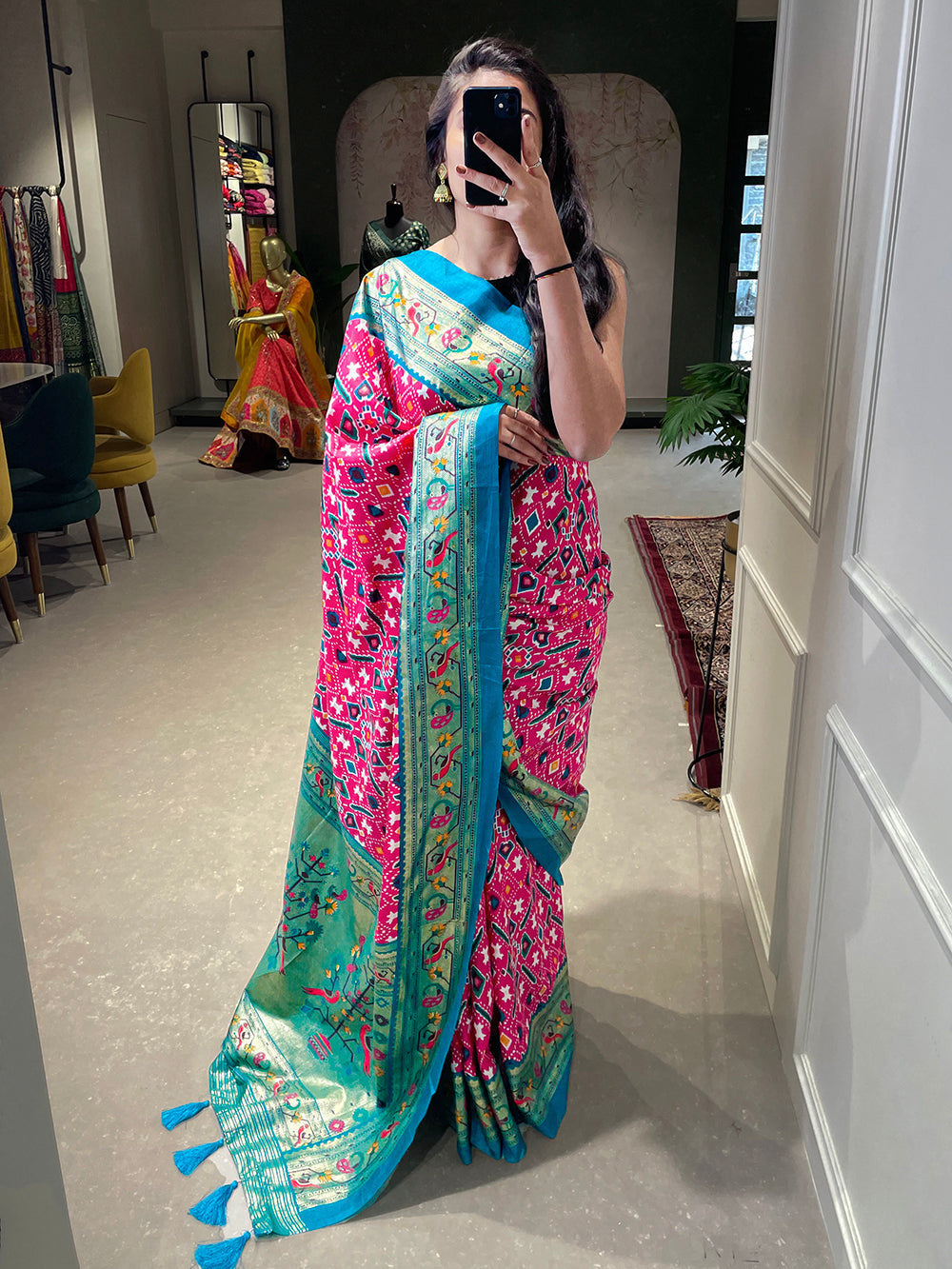 Pink Color Patola Paithani Printed with Foil Work Dola Silk Saree