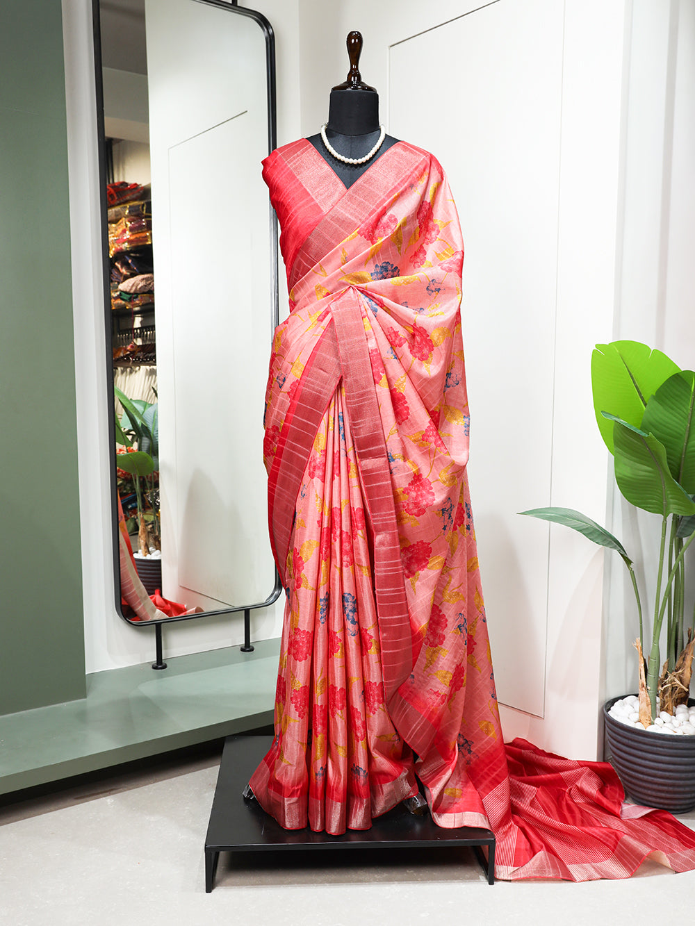 Pink Color Digital Printed Handloom Kotha Border Saree