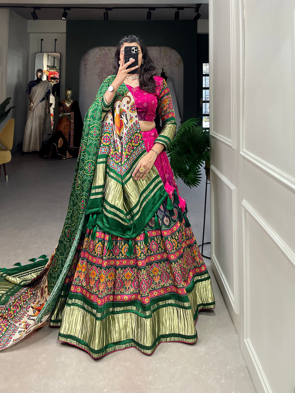 Pink Color Digital Printed With Lagadi Patta Gaji Silk Lehenga Choli