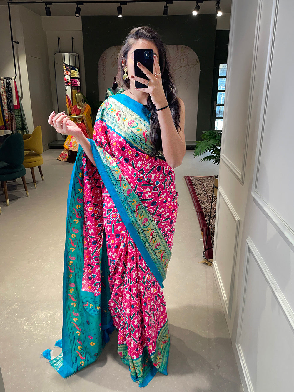 Pink Color Patola Paithani Printed with Foil Work Dola Silk Saree