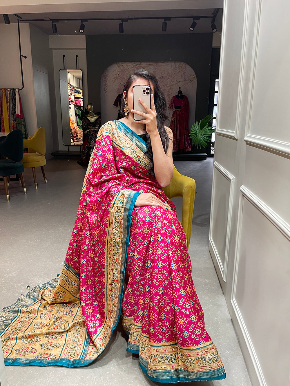 Pink Color Foil Printed And Stone Work Dola Silk Saree