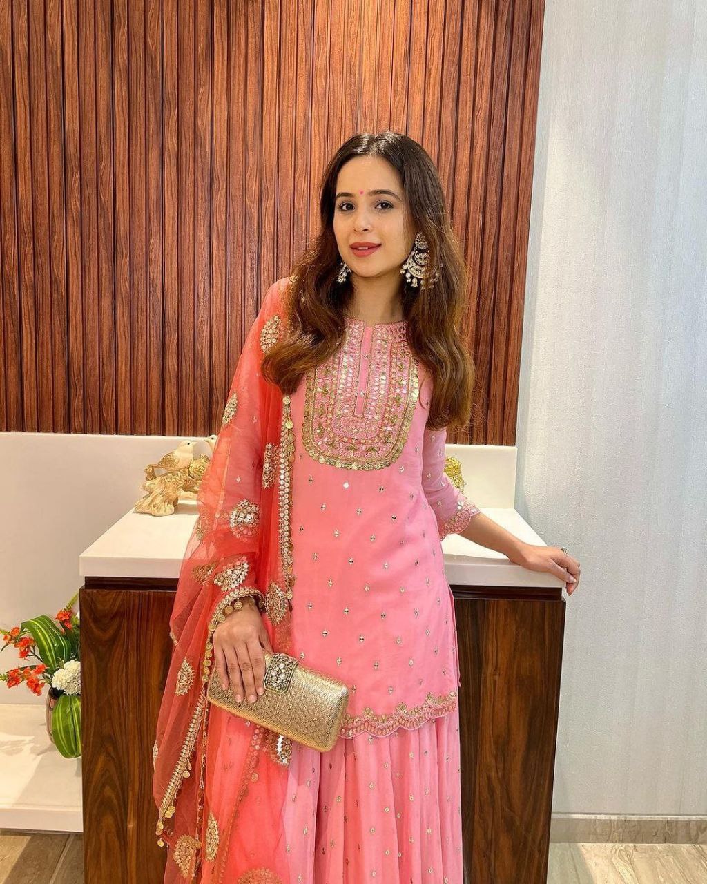 Pink Color Elegant & Embroidered Fox Georgette Sharara Set: Dress to Impress