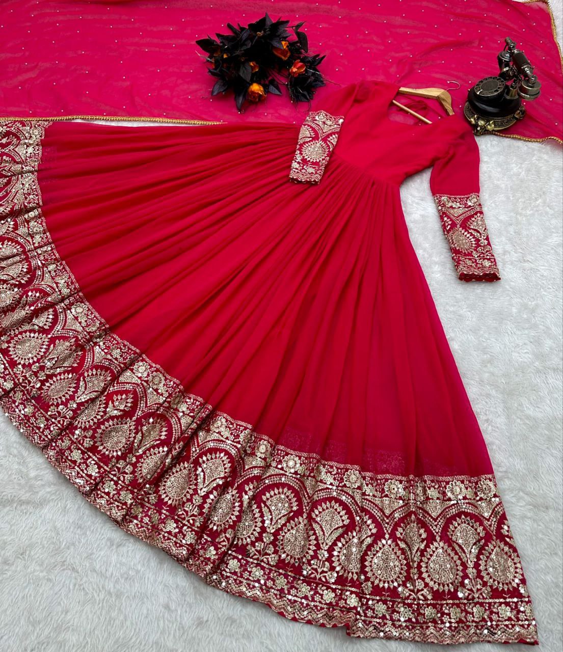 Pink Color Enchanting Fox Georgette Embroidered Gown: Flowing Elegance for Special Occasions
